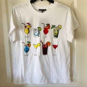 NWT cocktail drink vacay vacation party graphic cotton white shirt size small